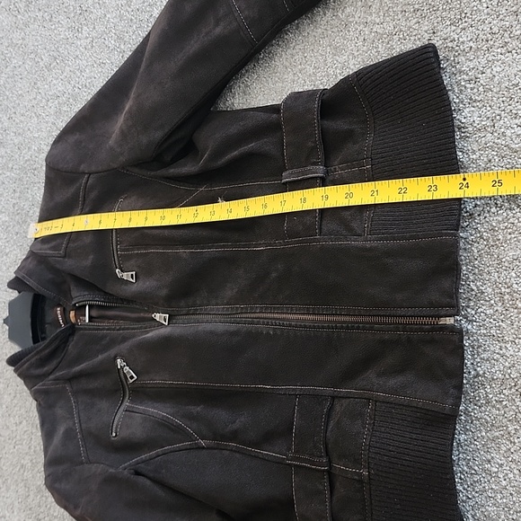 DANIER Leather Brown Suede Zippered Jacket With Zippers and Ribbed Waist - Picture 7 of 9